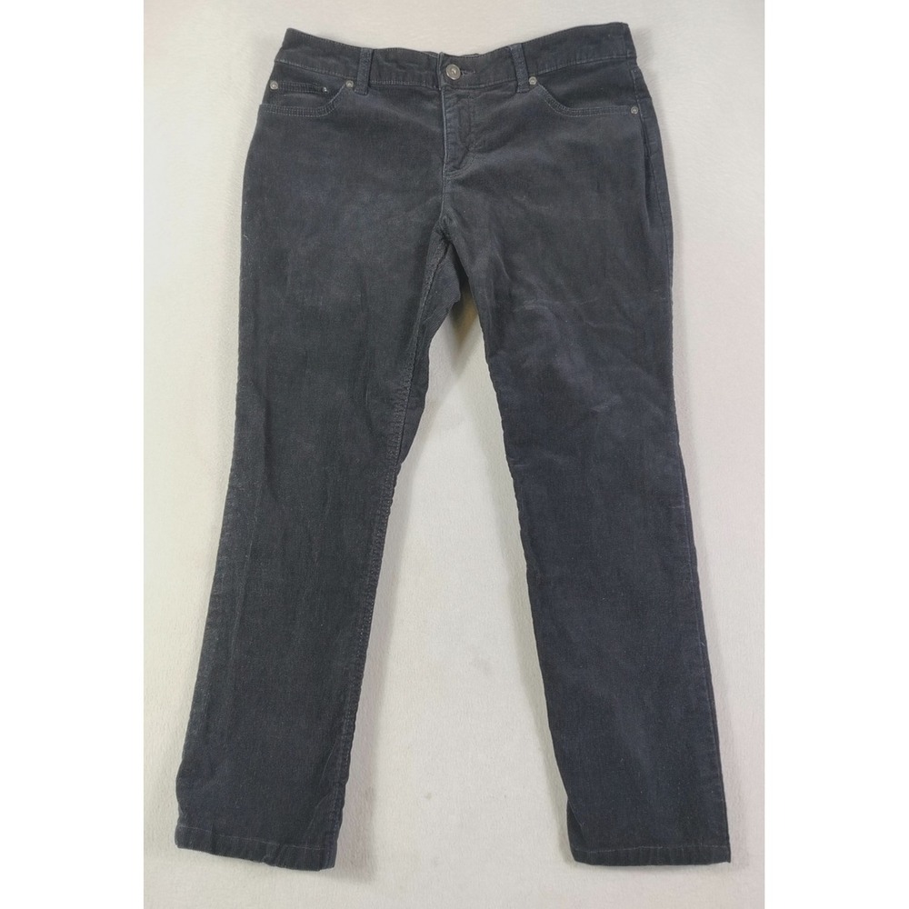 St Johns‎ Bay Pants Womens 14P Black Corduroy Straight Leg Stretch Chino